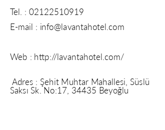 Beyolu Lavanta Hotel iletiim bilgileri